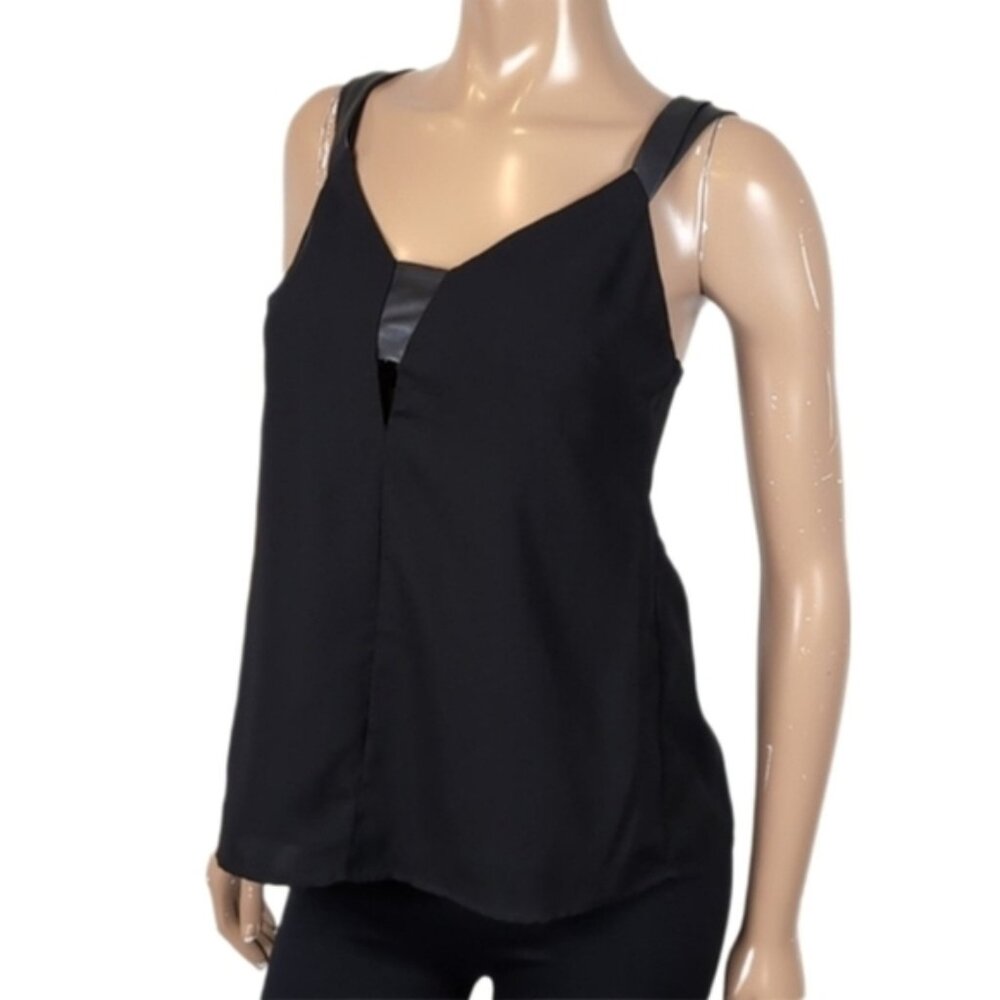 NEW Dynamite Camisole Tank Top Vneck Faux Leather Cut Out Strappy Wrap Black